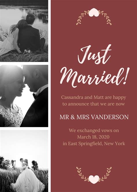 Free Custom Printable Wedding Announcement Templates Canva