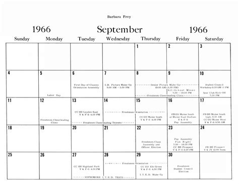 1966 1967 Whs School Calendar