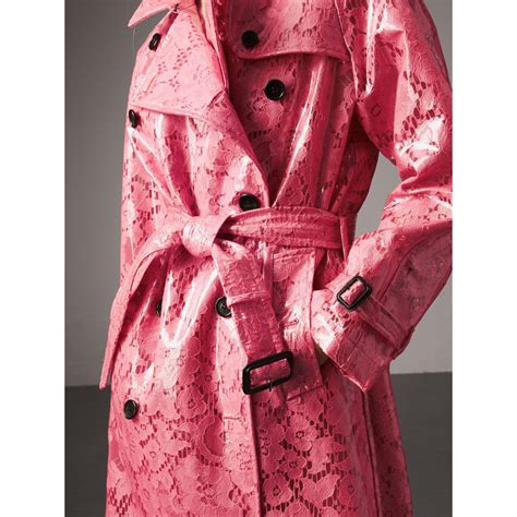 Burberry Laminated Floral Lace Trench Coat In Bright Pink Pink Lyst