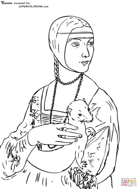 Lady With An Ermine By Leonardo Da Vinci Coloring Page Free Printable Coloring Pages In 2022