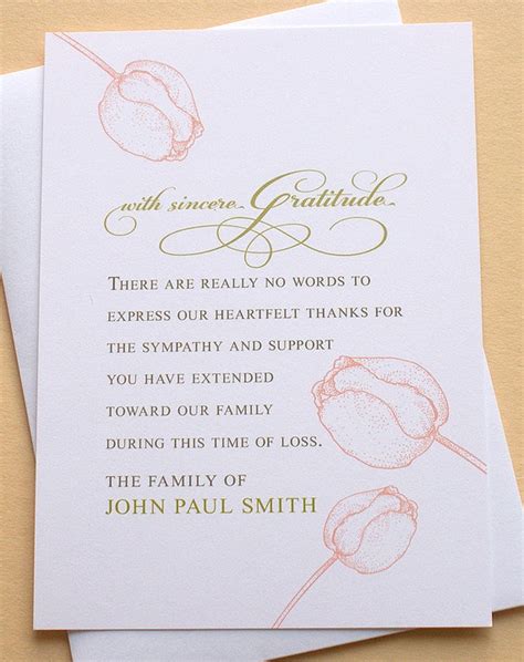 Funeral Sympathy Thank You Cards With Three Big Peach Tulips