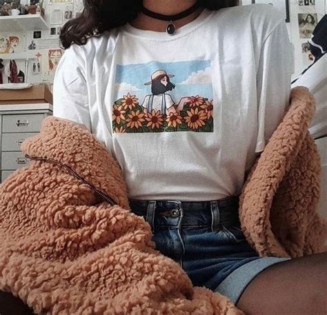 Girl In Sunflowers Field T Shirt Tumblr Fashion Cute