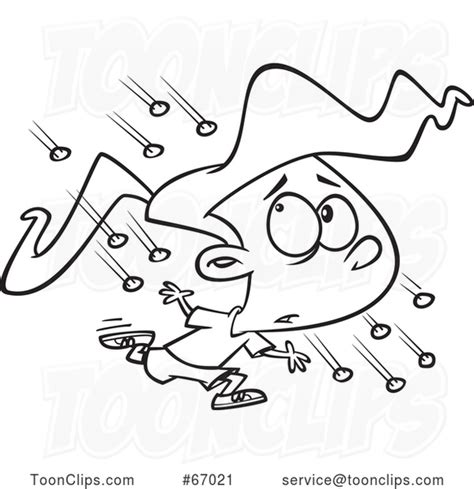 Cartoon Lineart Girl Running In A Hail Storm 67021 By Ron Leishman