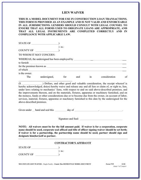 Texas Subcontractor Lien Waiver Form Form Resume Examples Images