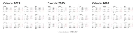 Annual Calendar Template 2024 2025 2026 Stock Vector Royalty Free