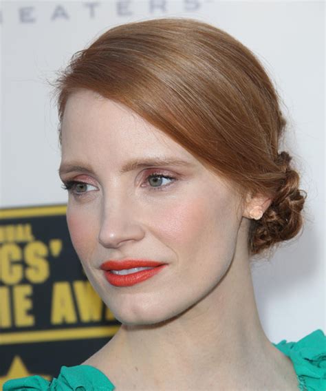 Jessica Chastain Long Straight Light Copper Red Updo Hairstyle