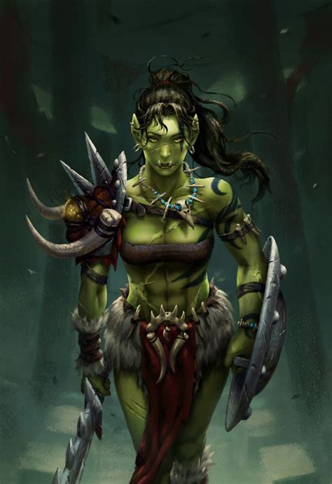 Female Orc Sword Shield Barbarian Pathfinder Pfrpg Dnd Dandd 3 5 5e 5th Ed D20 Fantasy Female