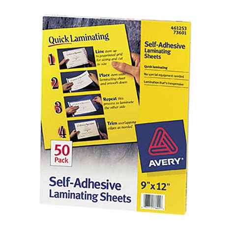 Avery 73601 9 X 12 Self Adhesive Laminating Sheets 50box