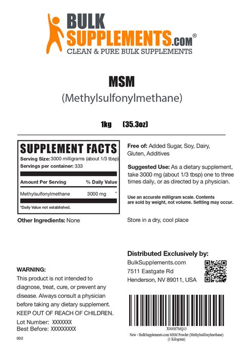 Bulksupplements Msm Powder Methylsulfonylmethane 3 Grams Per Serving Ebay