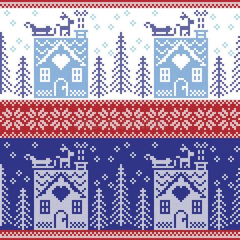 Scandinavian Nordic Christmas Seamless Pattern With Gingerbread House