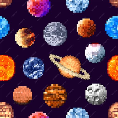 Premium Vector 8bit Pixel Art Space Planet Stars Seamless Pattern