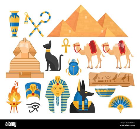 Ancient Egypt Symbols Cartoon Colorful Vector Illustrations Set Stock