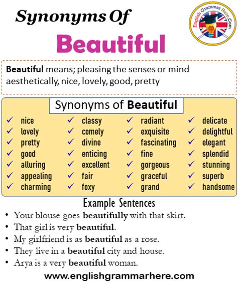 Synonyms Of Beautiful Beautiful Synonyms Words List Meaning And