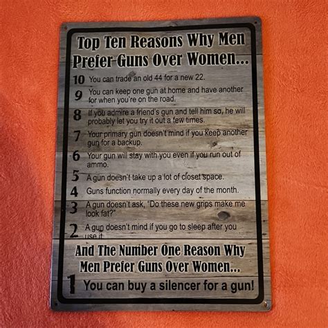 no name brand wall decor top ten reasons why men prefer guns over women metal sign 7 in x 12