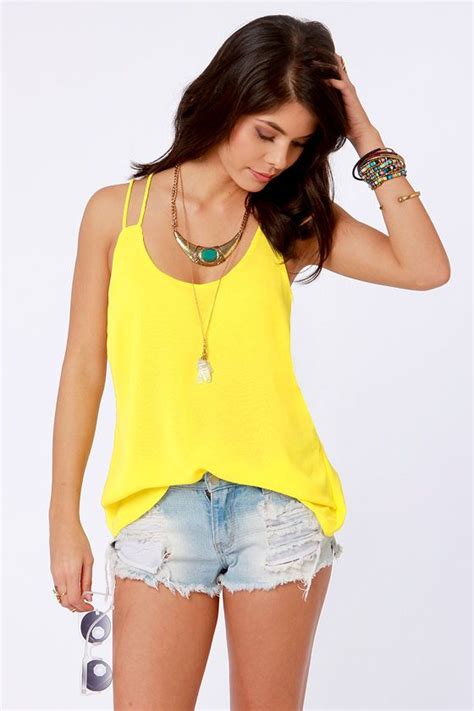 Flutterby Bright Yellow Tank Bright Yellow Tops Mellow Yellow Tank Top Cami Tank Tops Tanks