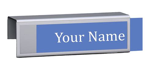 Slide in name plate attaches to steelcase cubical wall it also can be a wall sign without bracket, with or without . Silver Border Cubicle Name Plate. Silver Border Partition ...