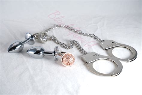 jeweled butt plug handcuff with chain and bell fetish etsy