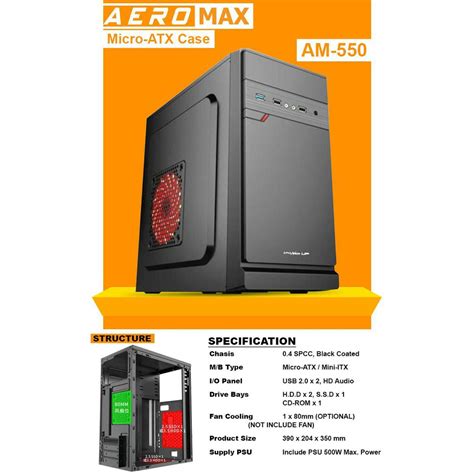 Casing Komputer Case Cpu Power Up Aeromax With Psu 500w Micro Atx