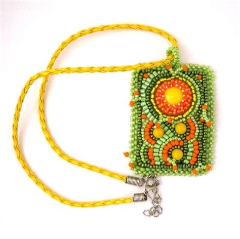 Abstract Jewelry Bead Embroidered Necklace Pendant By Ibics