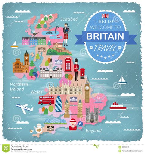 United Kingdom Travel Map Stock Vector Illustration Of Queen 69235647