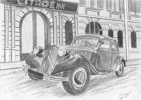 Citroen 11 1950 Lápiz Dibujos Comprar Arte Original
