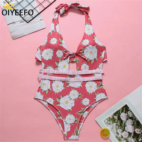 Oiyeefo Sexy Swimsuit Floral Swim Suit One Piece Bathing Suits Women