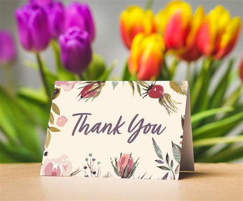 Thank You Card With Flowers Script Font Rose Gold Etsy Thank You