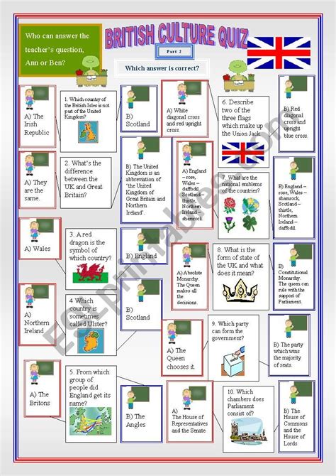 The British Culture Quiz Game With Pictures And Words On Each Page