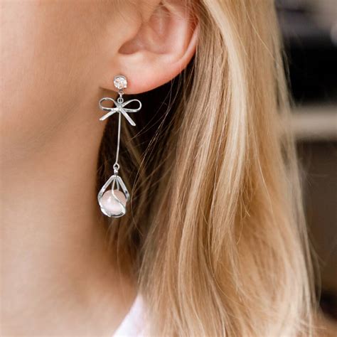 Silver Colour Delicate Bow Drop Earrings By Brand X