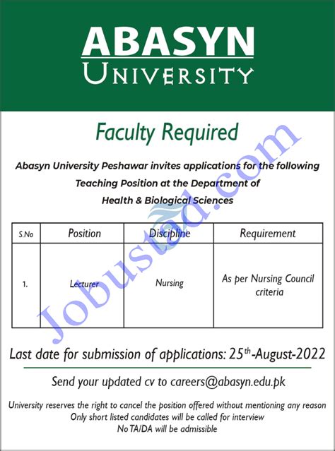Lecturer Jobs In Abasyn University Peshawar August 2022