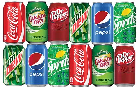 Assortment Of Soda Cola Pepsi Dr Pepper Mountain Dew Sprite And