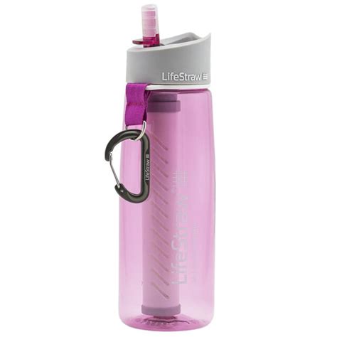 Pink Water Bottle Drinking Straw Filter 23oz Purifier Emergency Hiking