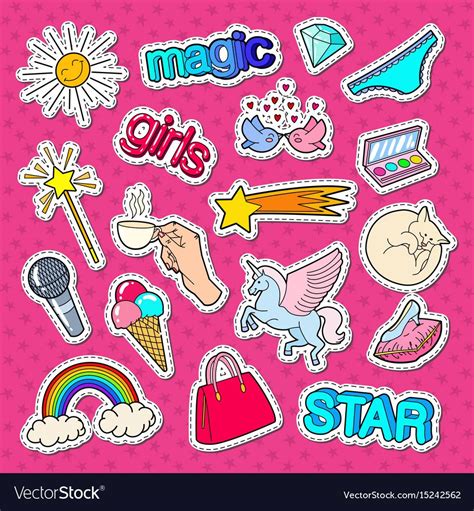 Teenage Girl Style Stickers Patches And Badges Vector Image On