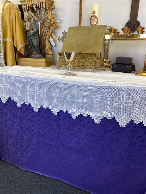 Altar Cloth Hand Crochet Work Chalice And Cross 125cm X 27cm Mary