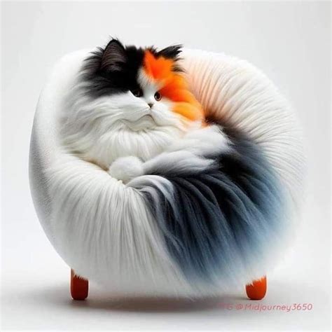 A Cat Is Curled Up In A Fluffy Chair