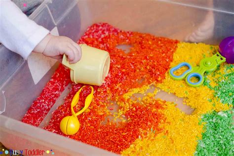 Rainbow Rice Sensory Bin Busy Toddler