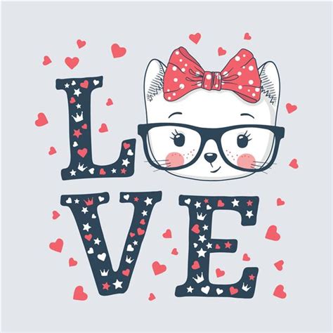 دختر گربه ناز شعار عشق تصویر برداری برای طراحی چاپ 1691532