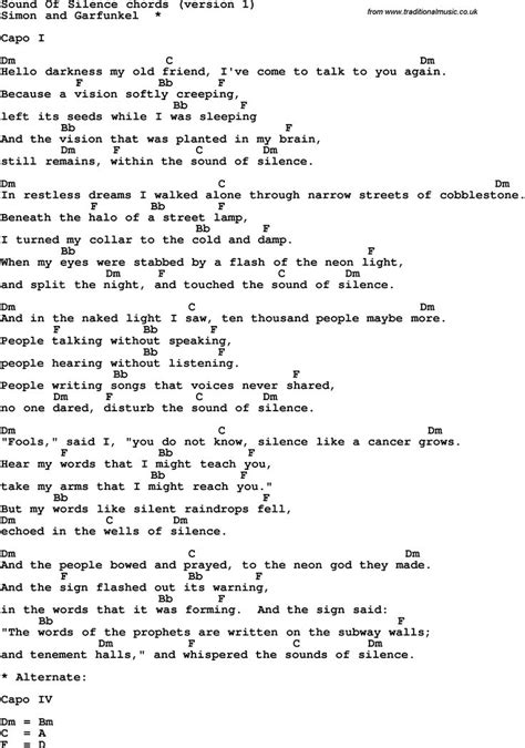 (ah a a ah) (ah a a ah) (ah a a ah) my heart wants to sigh like a chime that flies. Song Lyrics with guitar chords for Sound Of Silence | Guitar chords, Guitar chords and lyrics ...