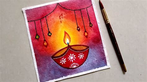 How To Draw Diwali Diya Painting For Kids Watercolor Diya Painting