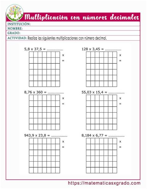 Ejercicios De Multiplicaciones Con Punto Decimal Para Imprimir The