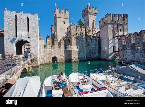 Scaliger Castle Landmark Of Sirmione Lake Garda Lombardy Italy