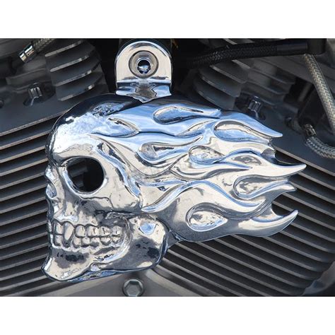 Chrome Dome Motorcycle Products Polished Aluminum Flaming Skull Horn