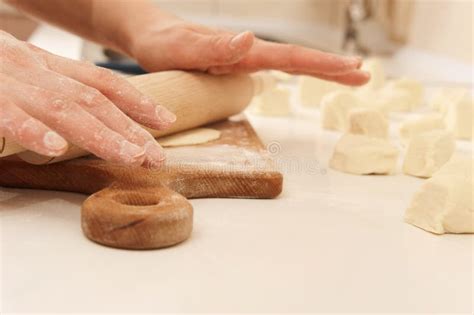 Rolling Dough Stock Image Image Of Hand Close Flattening 23029851