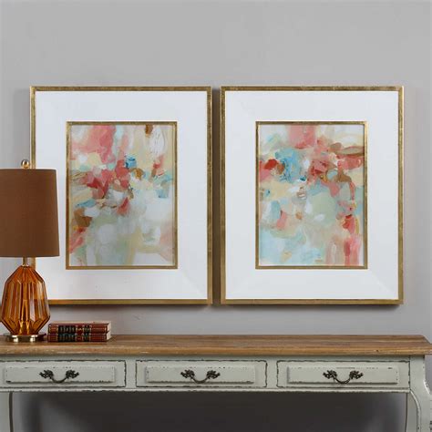 Pastel Abstract Prints Wall Art In Gold Frames Set Of 2 Scenario Home