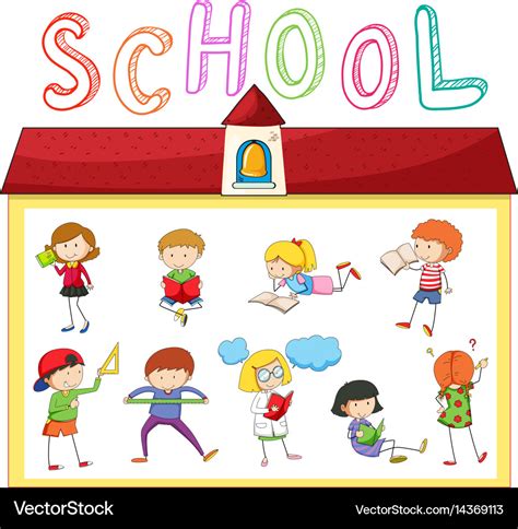 Children Doing Different Activities At School Vector Image