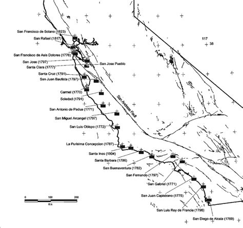 Index Map Showing The California Missions And The Dates The Missions