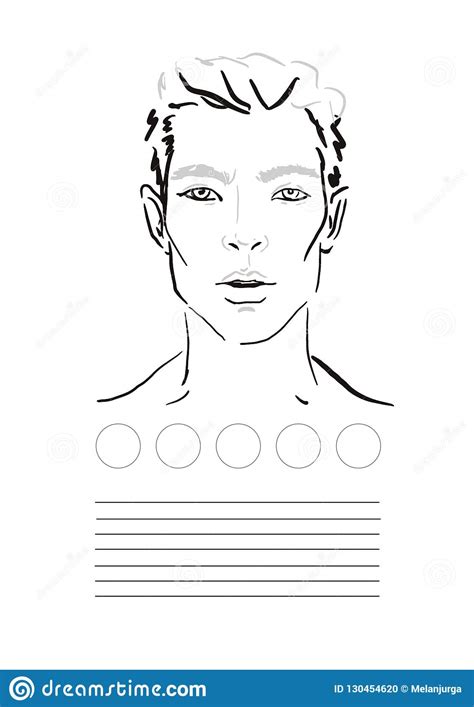 Man Face Chart Makeup Artist Blank Template Vector Illustration