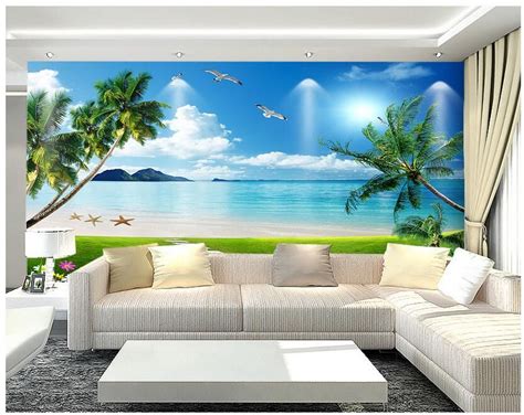 3d Wallpaer Custom Photo Non Woven Mural Beach Scenery Seascape Room