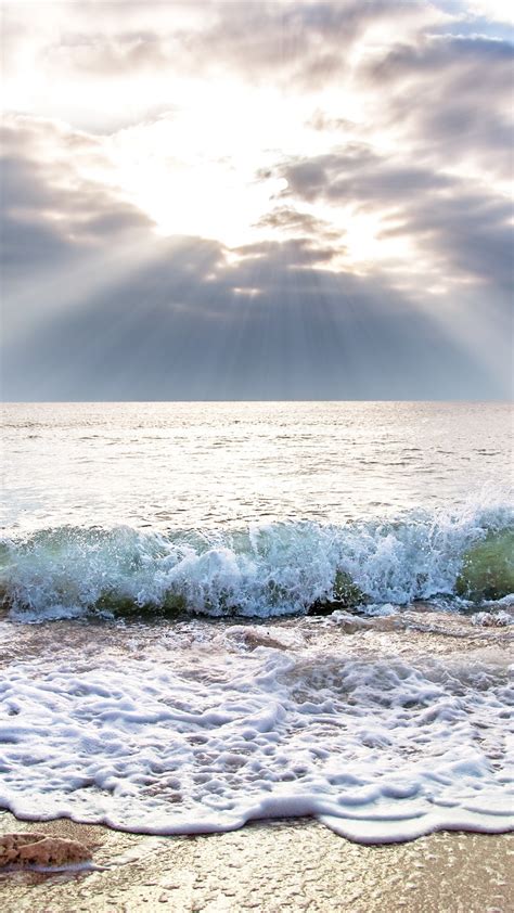 Beach Sea Coast Waves Foam Sun Rays Clouds 1125x2436 Iphone 11
