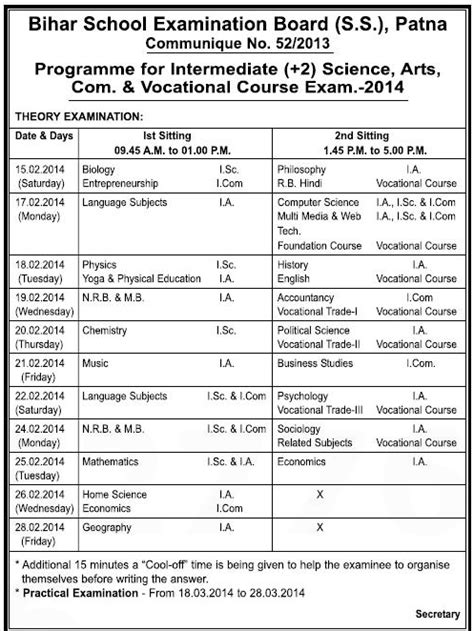 Bihar School Examination Board Ss Patna Programme For Intermediate